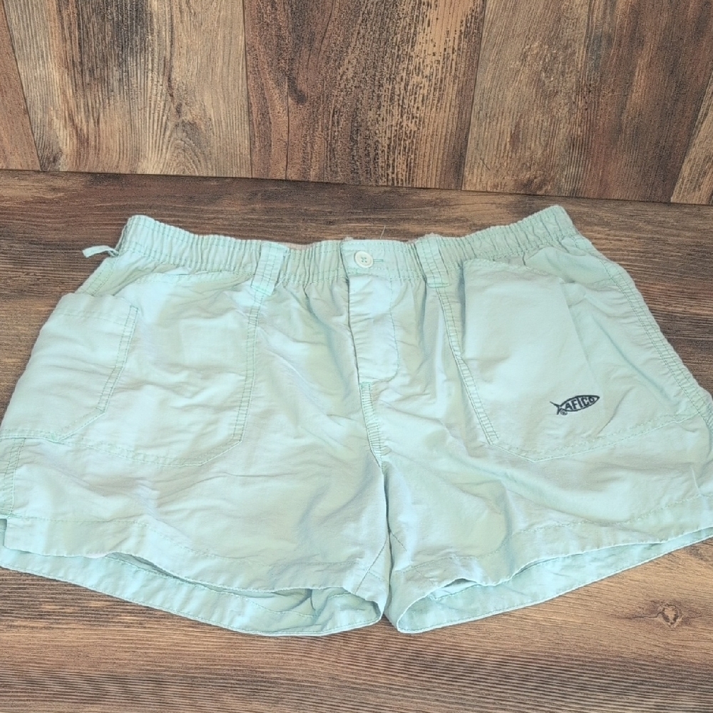 AFTCO Women's Light Green Elastic Waist Athletic Fishing Khaki Shorts 8